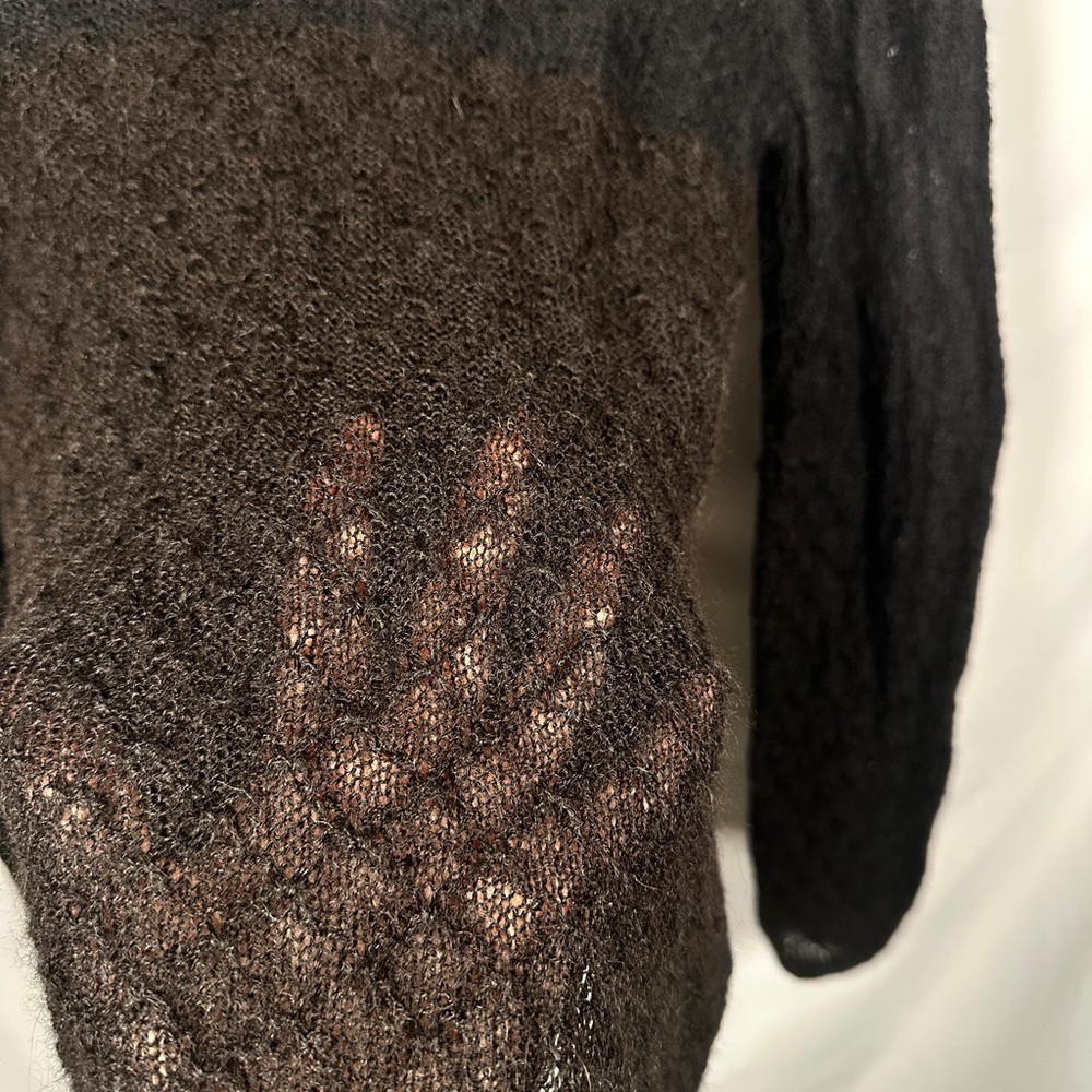 Neyra Collection sweater lightweight baby alpaca open knit crewneck black S - Picture 4 of 10